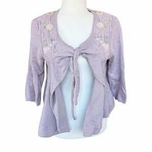 Anthropologie Field Flower Wool Cardigan Women Size M Purple Lavender Embroidery